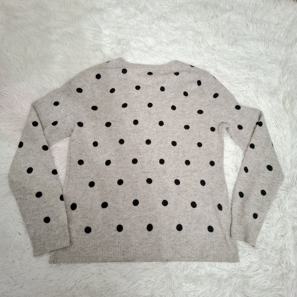Cynthia Rowley Women's Gray Polka Dot Crewneck Sweater Top L 100% 2-ply Cashmere - Picture 3 of 8
